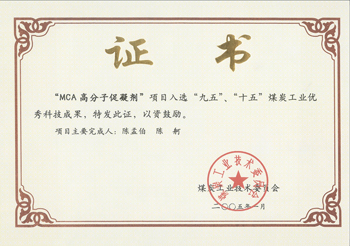2005年1月MCA高分子促凝劑獲“九五、十五”科技成果獎(jiǎng).jpg