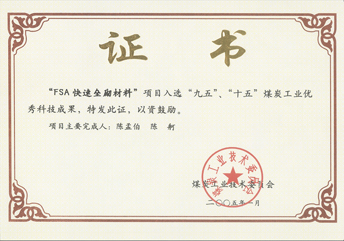 2005年1月FSA快速壘砌材料獲“九五、十五”科技成果獎.jpg